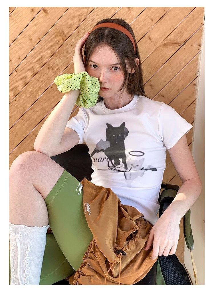 【1*1纯棉 常规款】印花正肩常规短袖 高弹力新款夏季修身显 【1*1纯棉 常规款】印花正肩常规短袖 高弹力新款夏季修身显