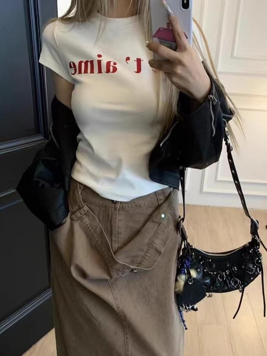 【1*1纯棉 常规款】印花正肩常规短袖 高弹力新款夏季修身显