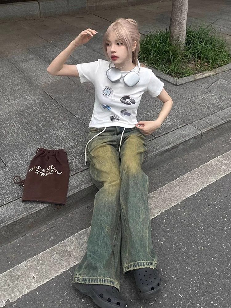 【1*1纯棉 常规款】印花正肩常规短袖 高弹力新款夏季修身显