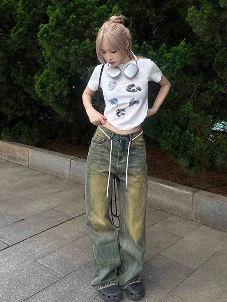 【1*1纯棉 常规款】印花正肩常规短袖 高弹力新款夏季修身显