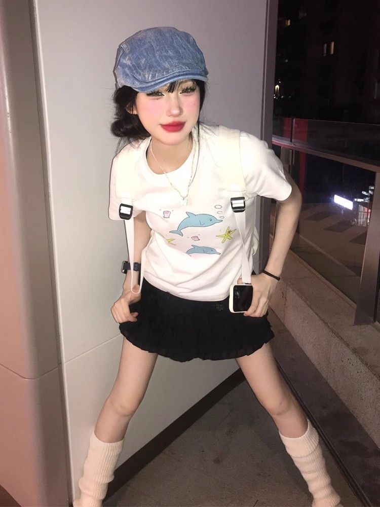 【1*1纯棉 常规款】印花正肩常规短袖 高弹力新款夏季修身显