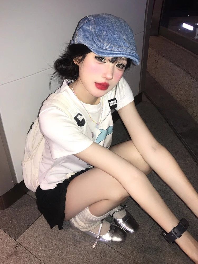 【1*1纯棉 常规款】印花正肩常规短袖 高弹力新款夏季修身显