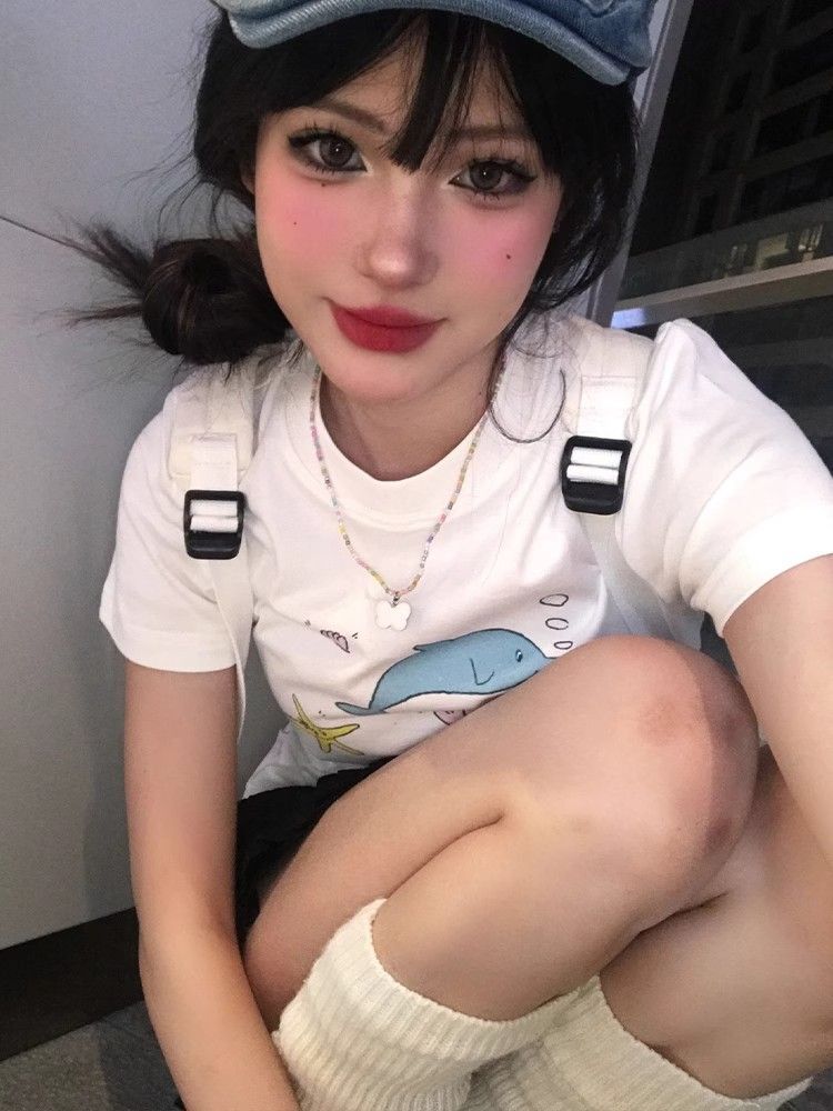 【1*1纯棉 常规款】印花正肩常规短袖 高弹力新款夏季修身显