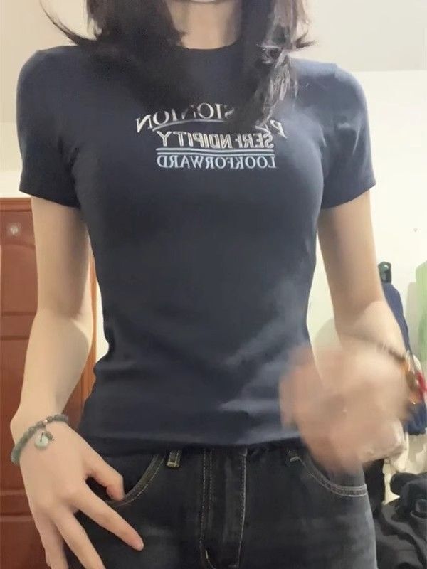 【1*1纯棉 常规款】印花正肩常规短袖 高弹力新款夏季修身显