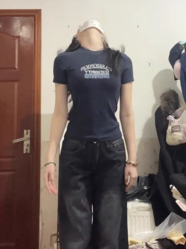 【1*1纯棉 常规款】印花正肩常规短袖 高弹力新款夏季修身显