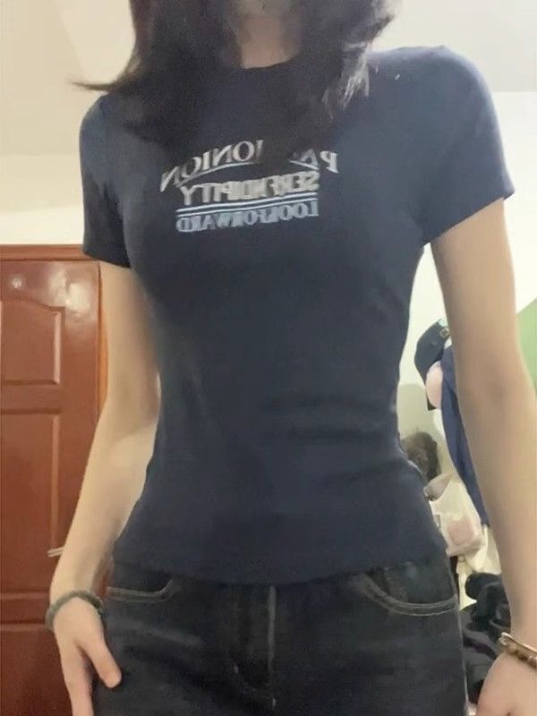 【1*1纯棉 常规款】印花正肩常规短袖 高弹力新款夏季修身显