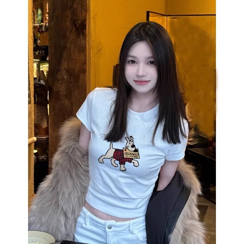 【1*1纯棉 常规款】印花正肩常规短袖 高弹力新款夏季修身显