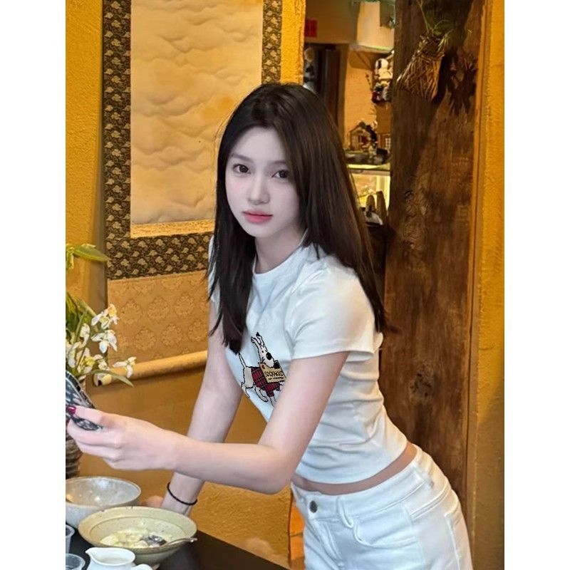 【1*1纯棉 常规款】印花正肩常规短袖 高弹力新款夏季修身显