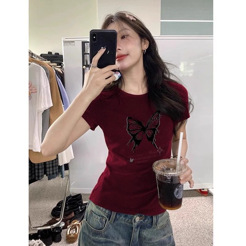 【1*1纯棉 常规款】印花正肩常规短袖 高弹力新款夏季修身显