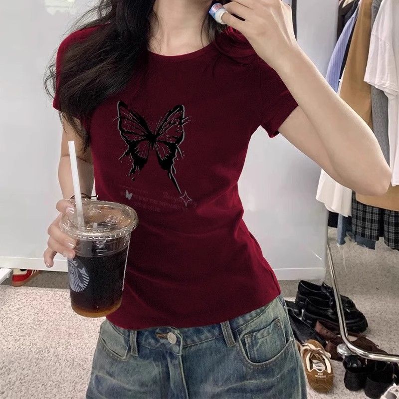 【1*1纯棉 常规款】印花正肩常规短袖 高弹力新款夏季修身显