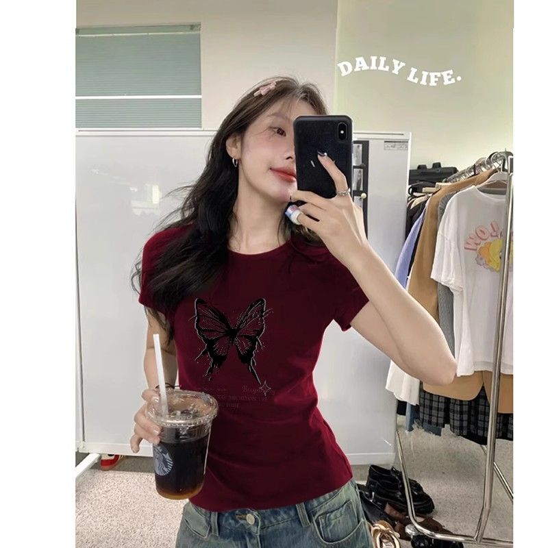 【1*1纯棉 常规款】印花正肩常规短袖 高弹力新款夏季修身显