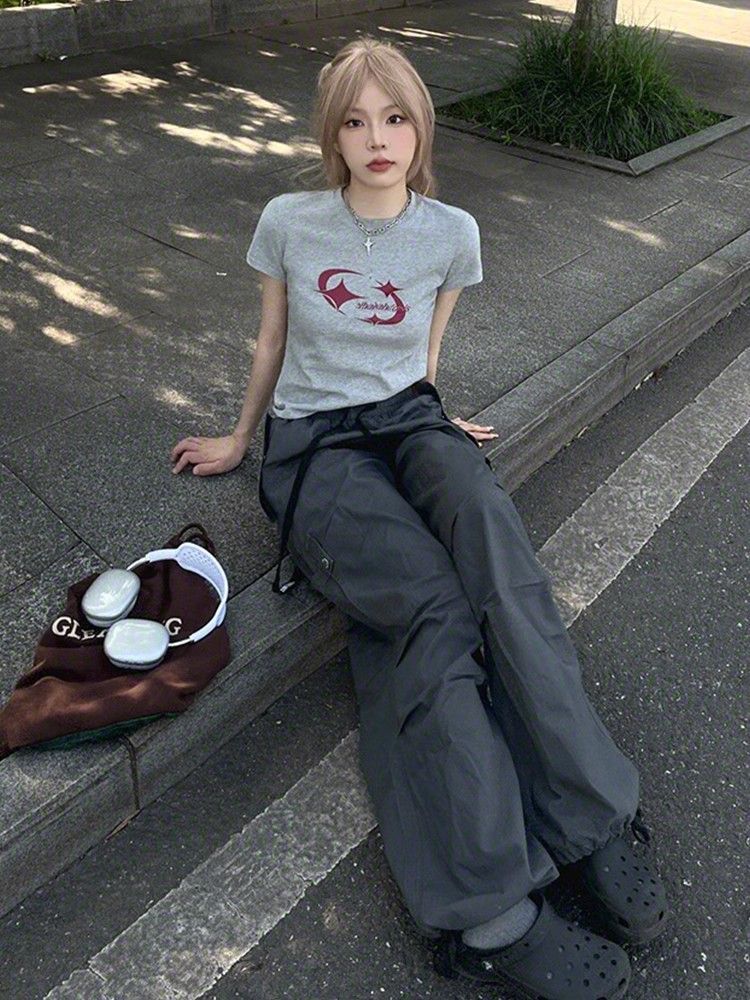 1*1纯棉 高弹力新款夏季短袖短款搭配高腰裤修身显瘦洋气上衣