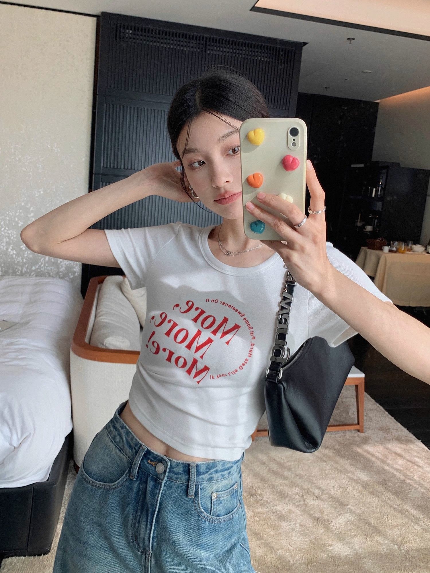 1*1纯棉 高弹力新款夏季短袖短款搭配高腰裤修身显瘦洋气上衣