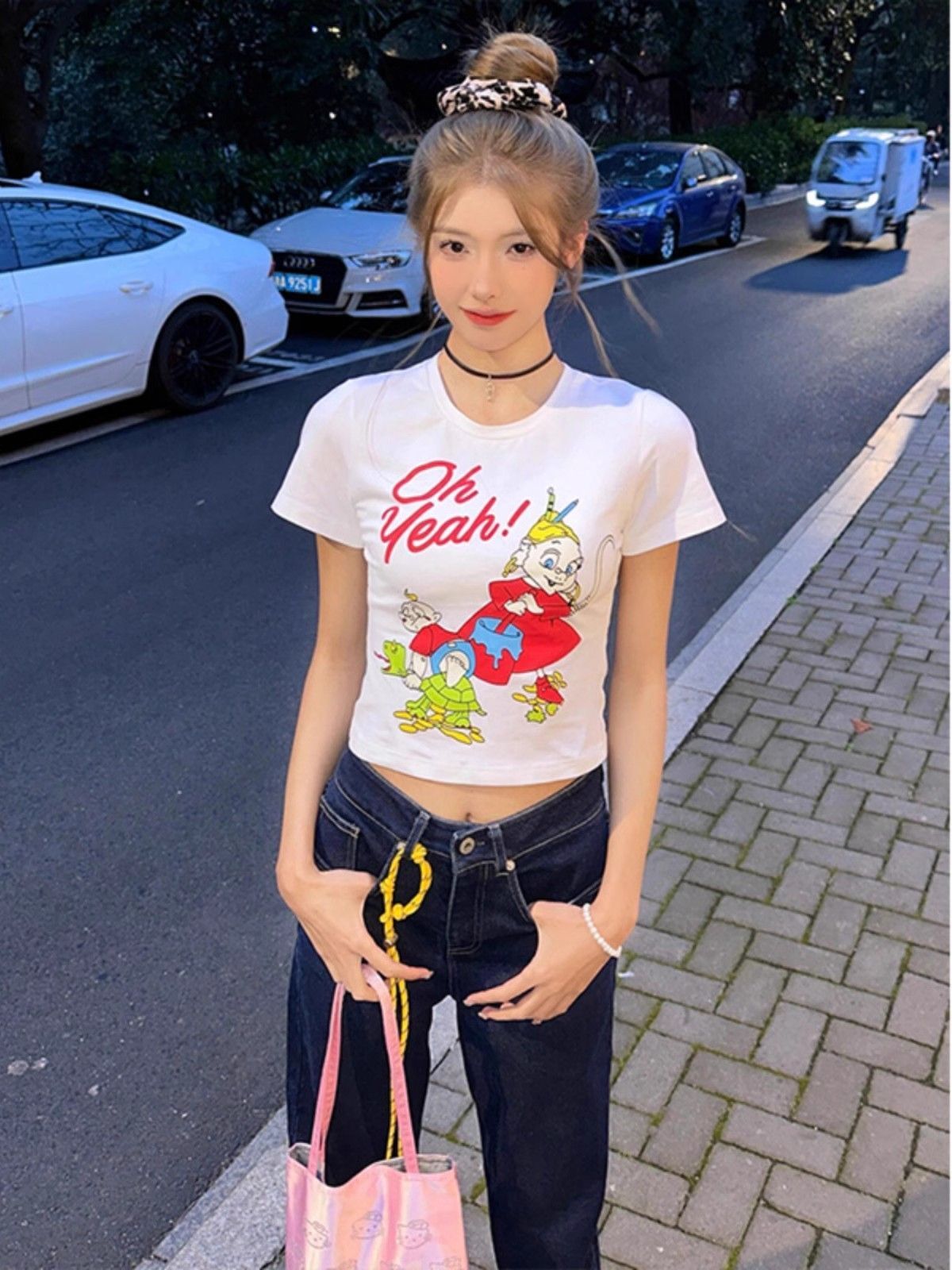 1*1纯棉 高弹力新款夏季短袖短款搭配高腰裤修身显瘦洋气上衣