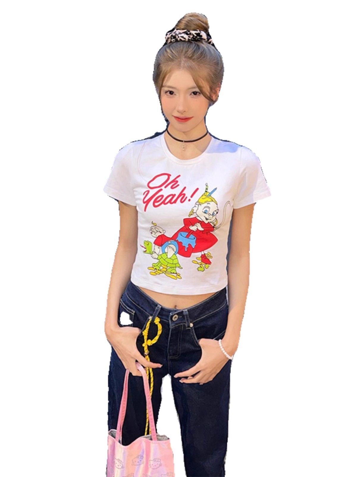 1*1纯棉 高弹力新款夏季短袖短款搭配高腰裤修身显瘦洋气上衣