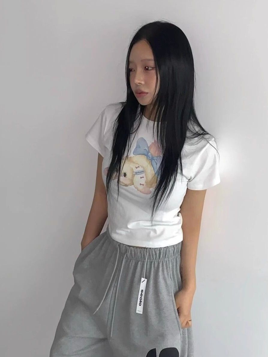 【1*1纯棉 常规款】印花正肩常规短袖 高弹力新款夏季修身显