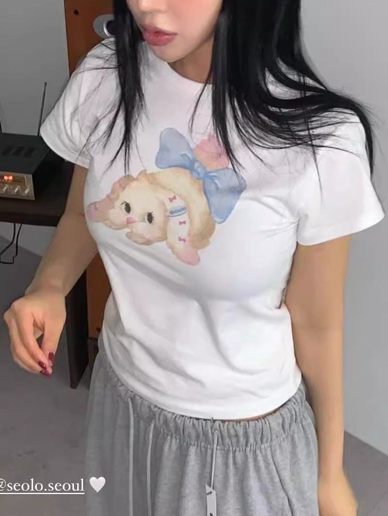 【1*1纯棉 常规款】印花正肩常规短袖 高弹力新款夏季修身显