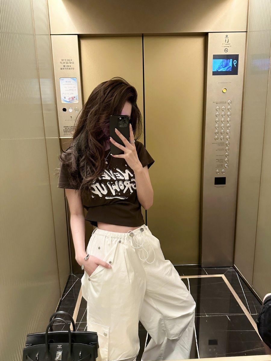 1*1纯棉 高弹力新款夏季短袖短款搭配高腰裤修身显瘦洋气上衣