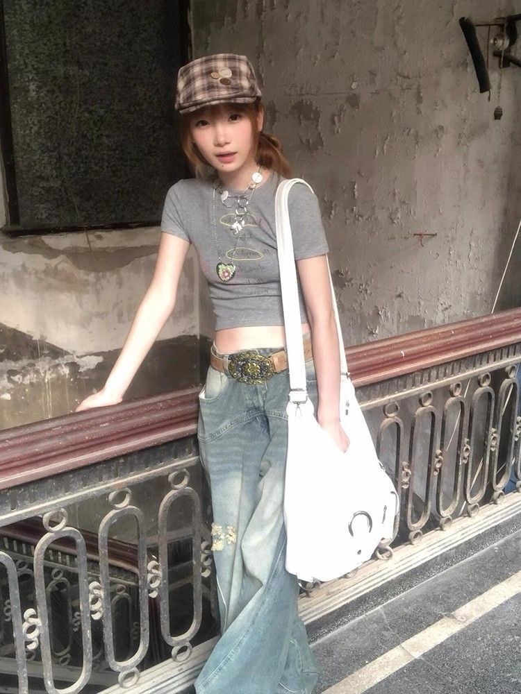 1*1纯棉 高弹力新款夏季短袖短款搭配高腰裤修身显瘦洋气上衣