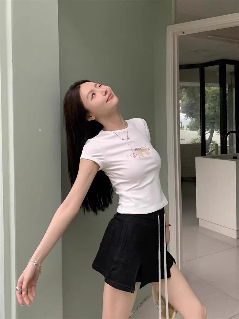 【1*1纯棉 常规款】印花正肩常规短袖 高弹力新款夏季修身显