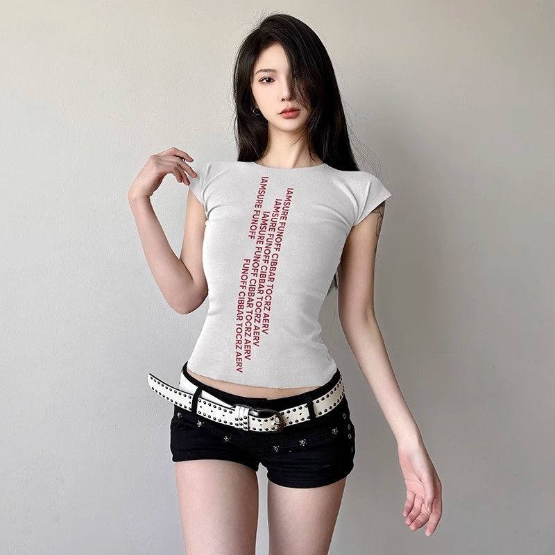 【1*1纯棉 常规款】印花正肩常规短袖 高弹力新款夏季修身显 【1*1纯棉 常规款】印花正肩常规短袖 高弹力新款夏季修身显