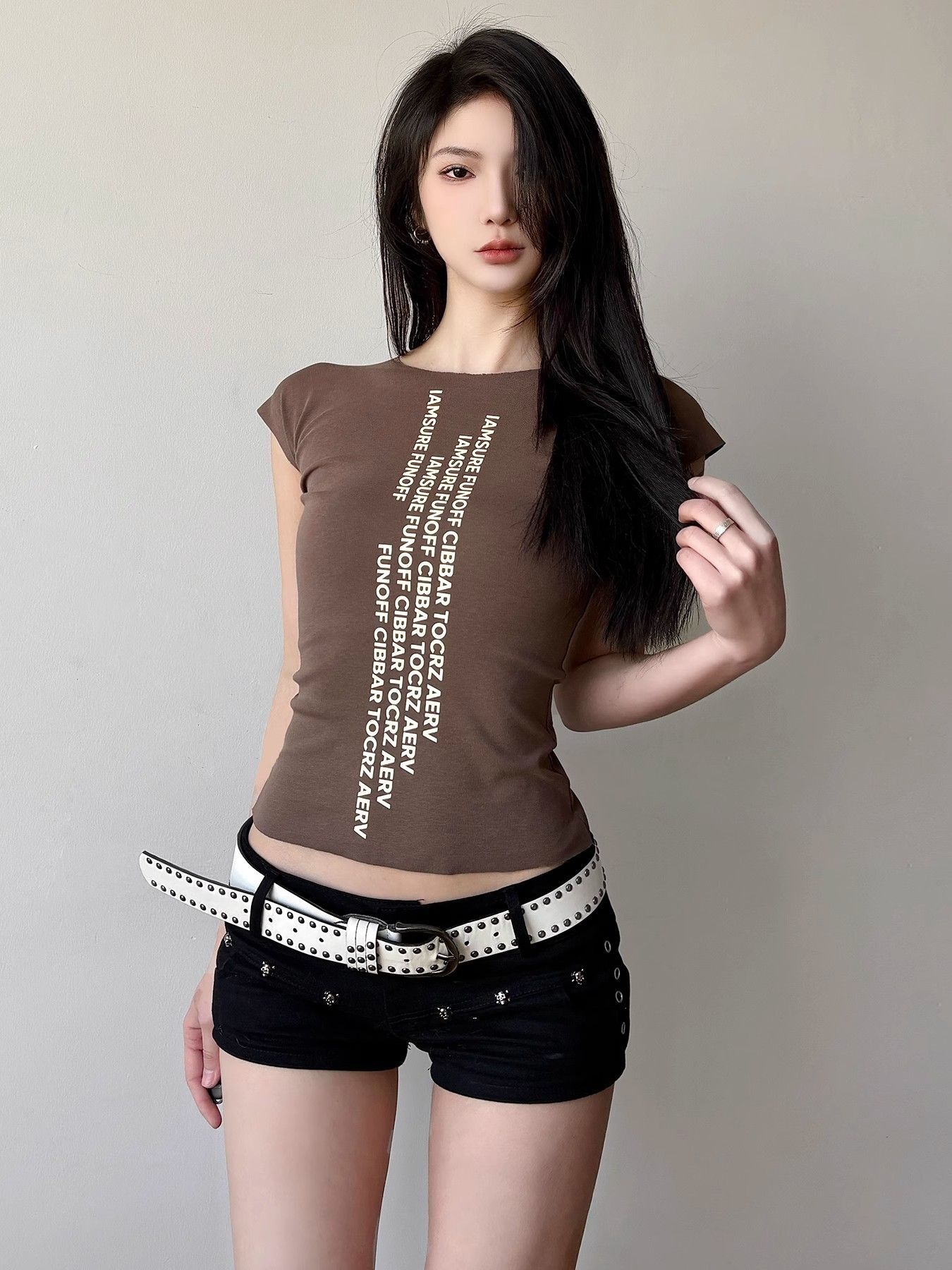 【1*1纯棉 常规款】印花正肩常规短袖 高弹力新款夏季修身显