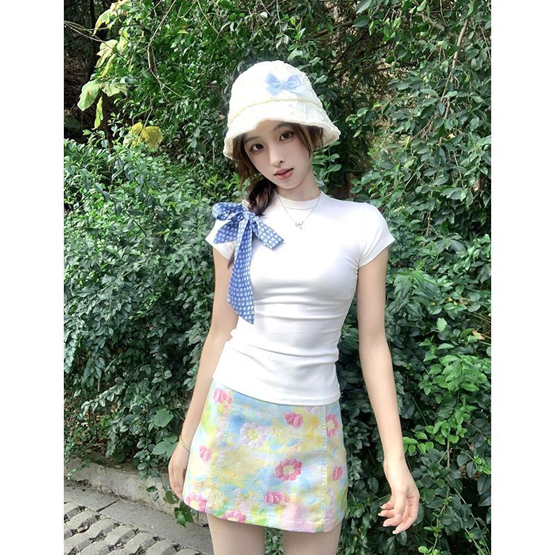 【1*1纯棉 常规款】印花正肩常规短袖 高弹力新款夏季修身显