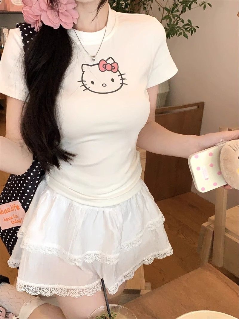 【1*1纯棉 常规款】印花正肩常规短袖 高弹力新款夏季修身显