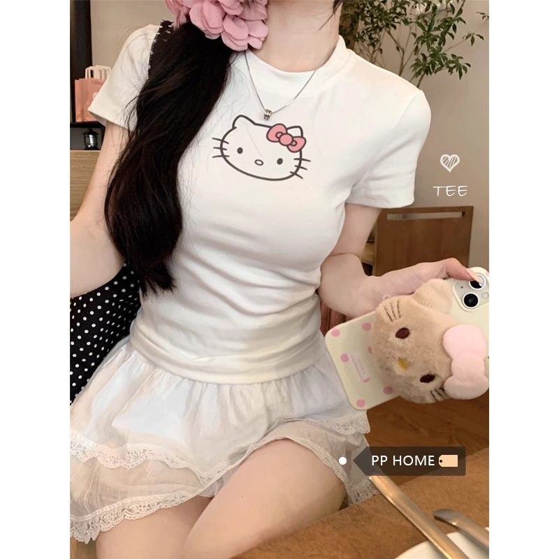 【1*1纯棉 常规款】印花正肩常规短袖 高弹力新款夏季修身显