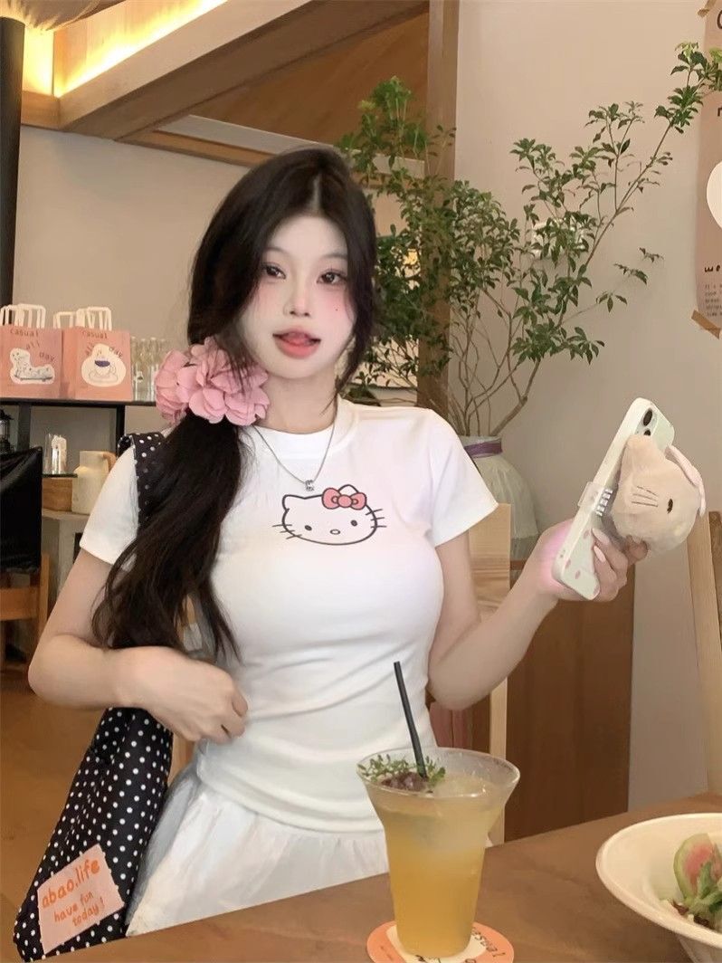 【1*1纯棉 常规款】印花正肩常规短袖 高弹力新款夏季修身显