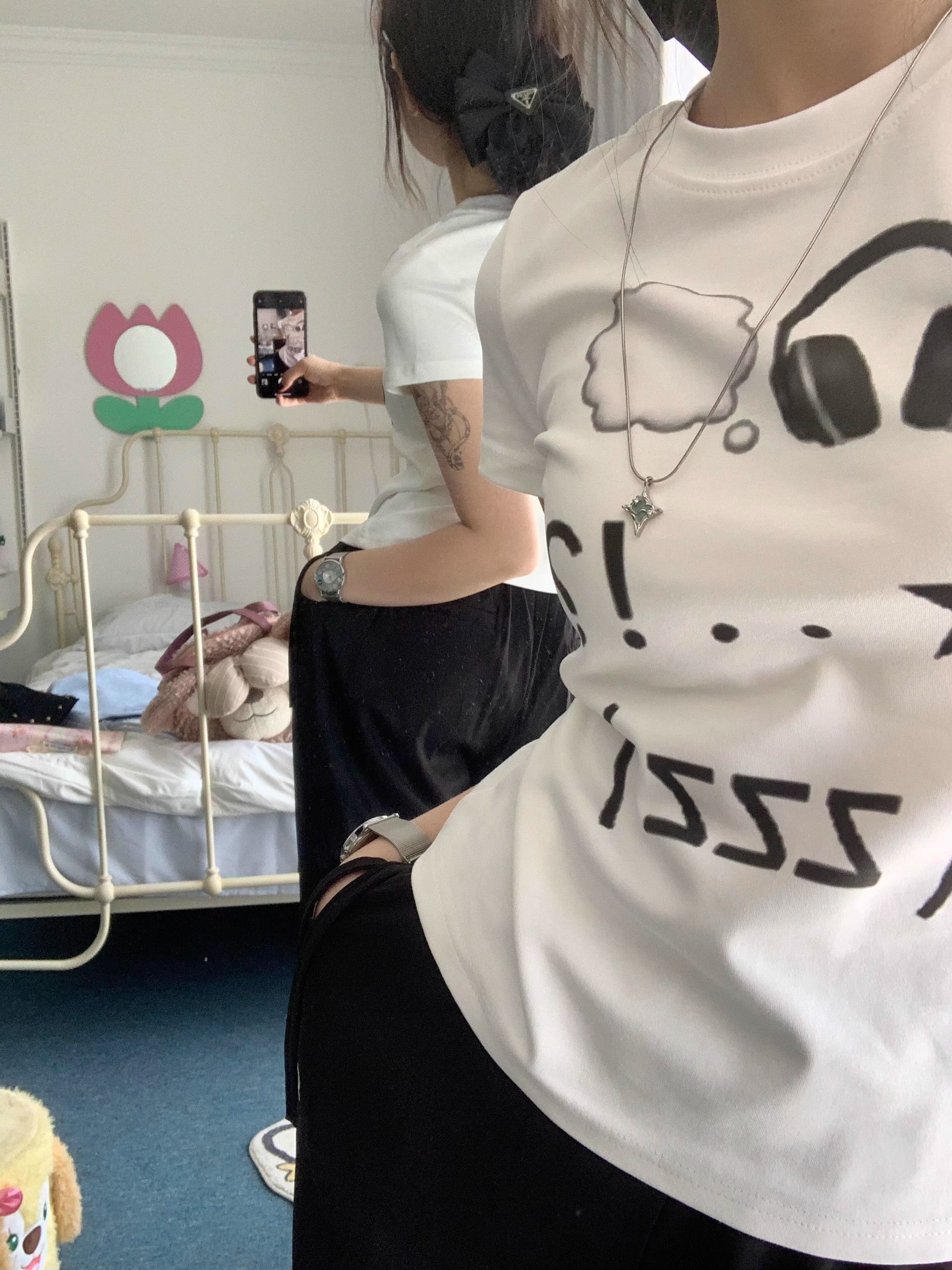 【1*1纯棉 常规款】印花正肩常规短袖 高弹力新款夏季修身显