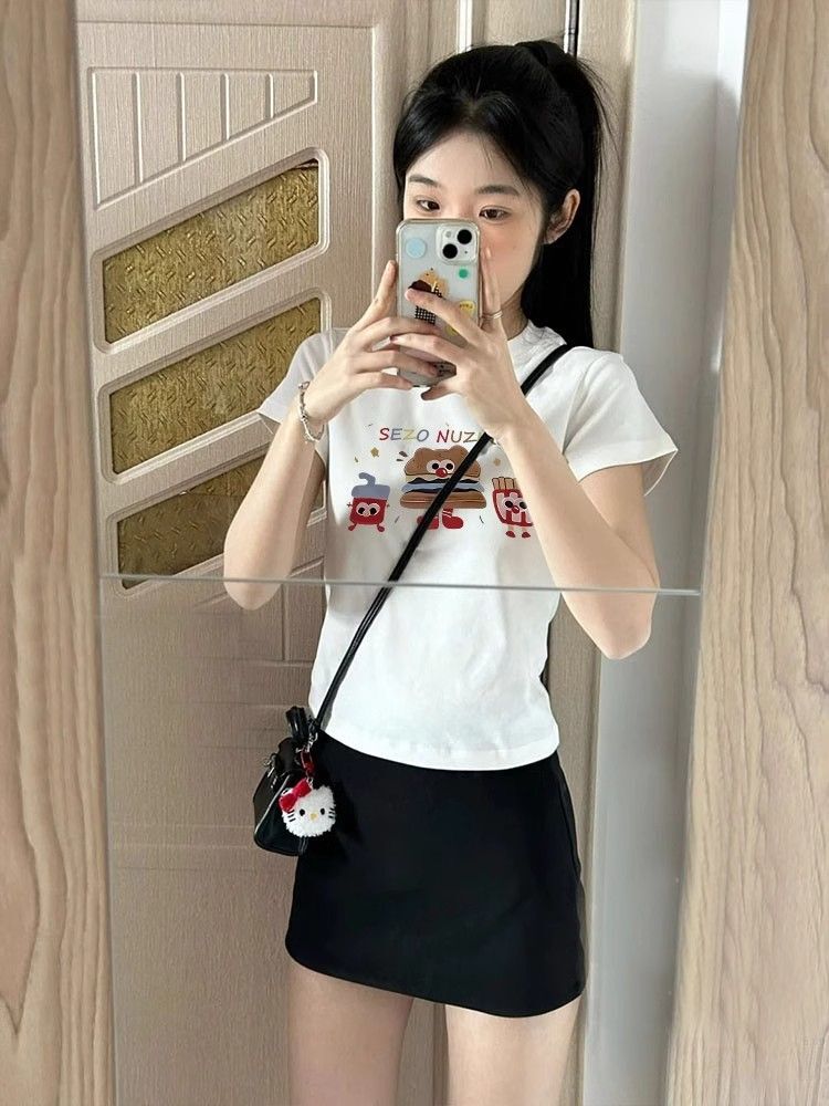 【1*1纯棉 常规款】印花正肩常规短袖 高弹力新款夏季修身显 【1*1纯棉 常规款】印花正肩常规短袖 高弹力新款夏季修身显