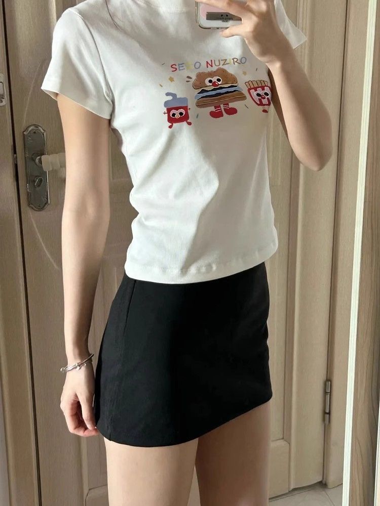 【1*1纯棉 常规款】印花正肩常规短袖 高弹力新款夏季修身显