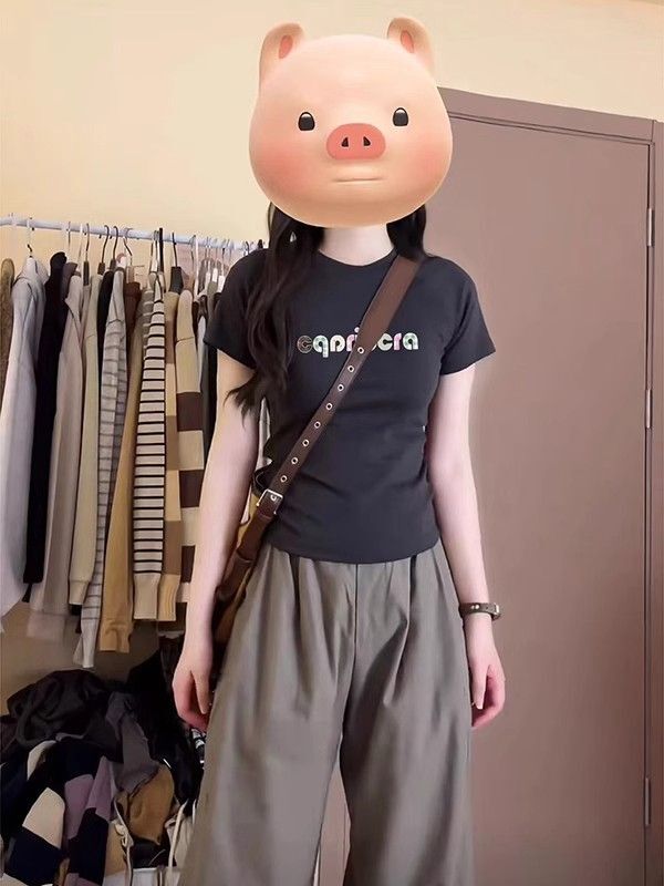 【1*1纯棉 常规款】印花正肩常规短袖 高弹力新款夏季修身显