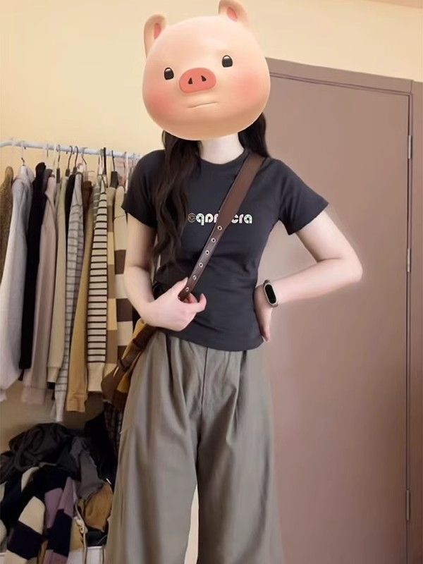 【1*1纯棉 常规款】印花正肩常规短袖 高弹力新款夏季修身显