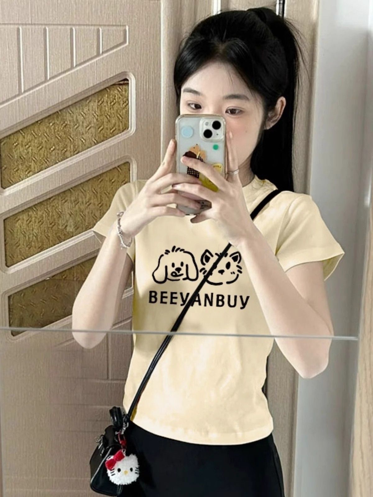 【1*1纯棉 常规款】印花正肩常规短袖 高弹力新款夏季修身显