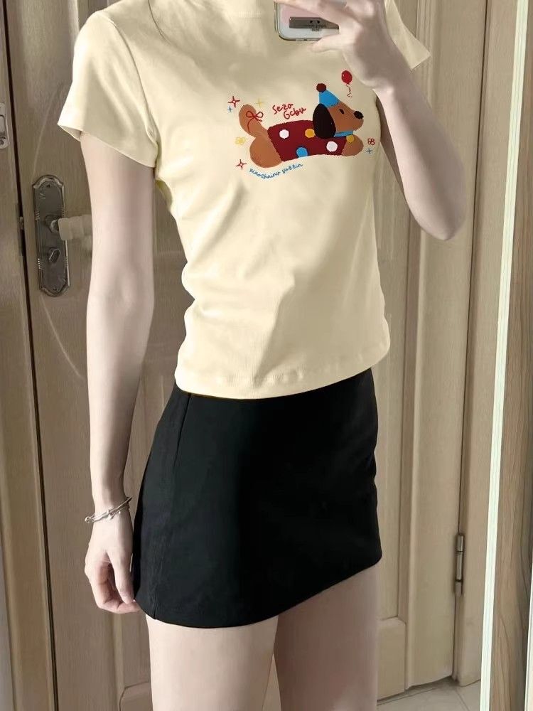 【1*1纯棉 常规款】印花正肩常规短袖 高弹力新款夏季修身显