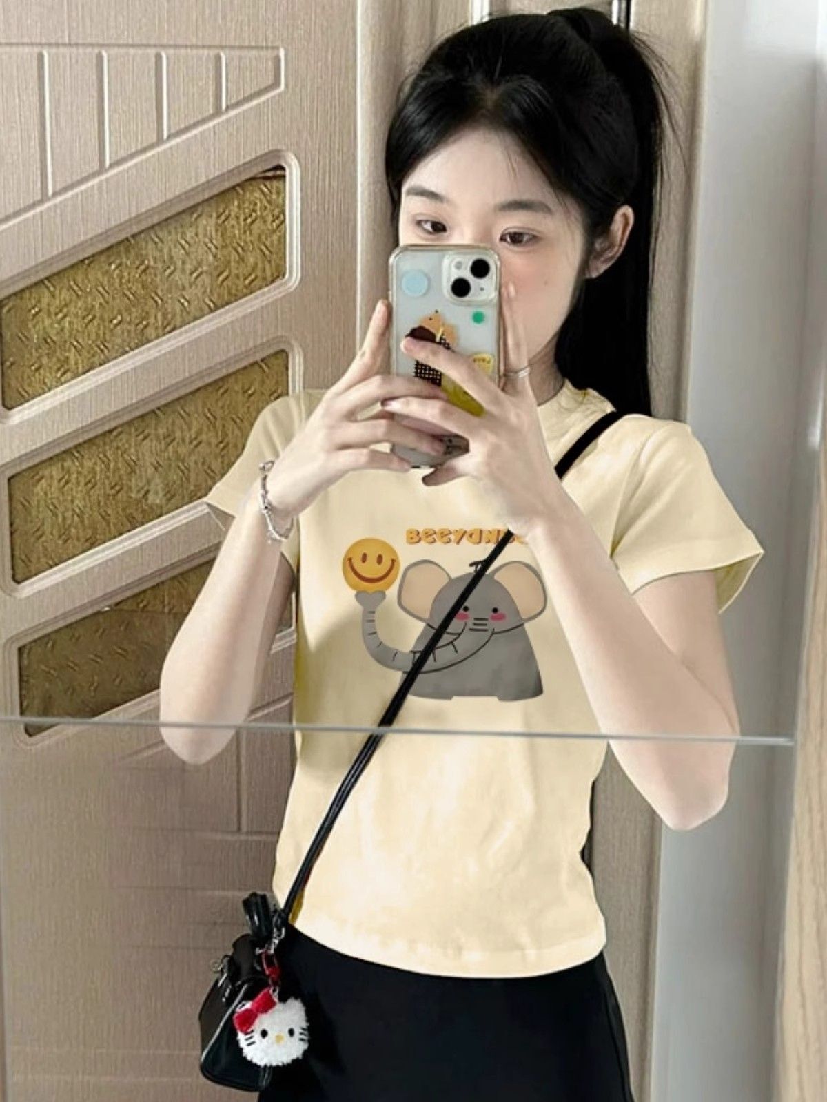 【1*1纯棉 常规款】印花正肩常规短袖 高弹力新款夏季修身显