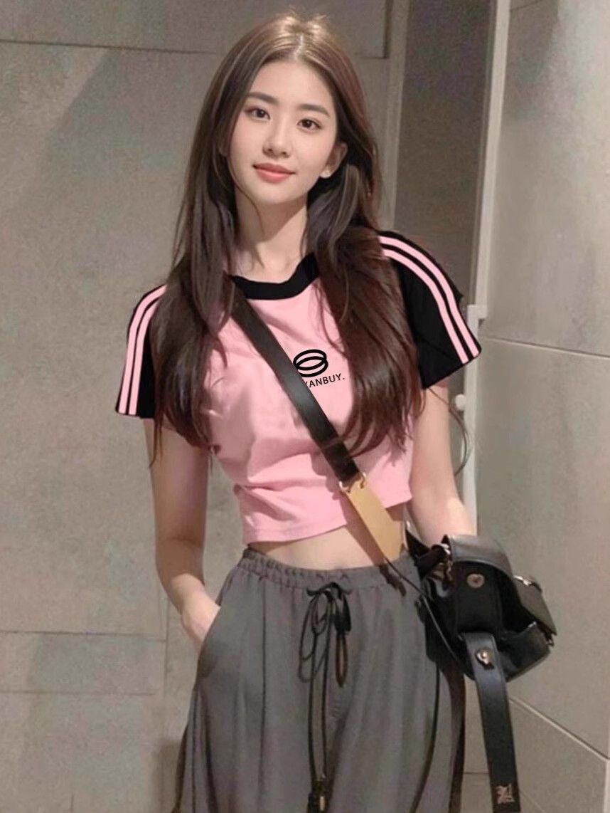 1*1纯棉 高弹力新款女三条杠条纹设计感上衣