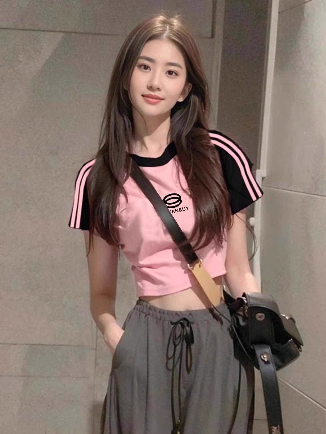 1*1纯棉 高弹力新款女三条杠条纹设计感上衣