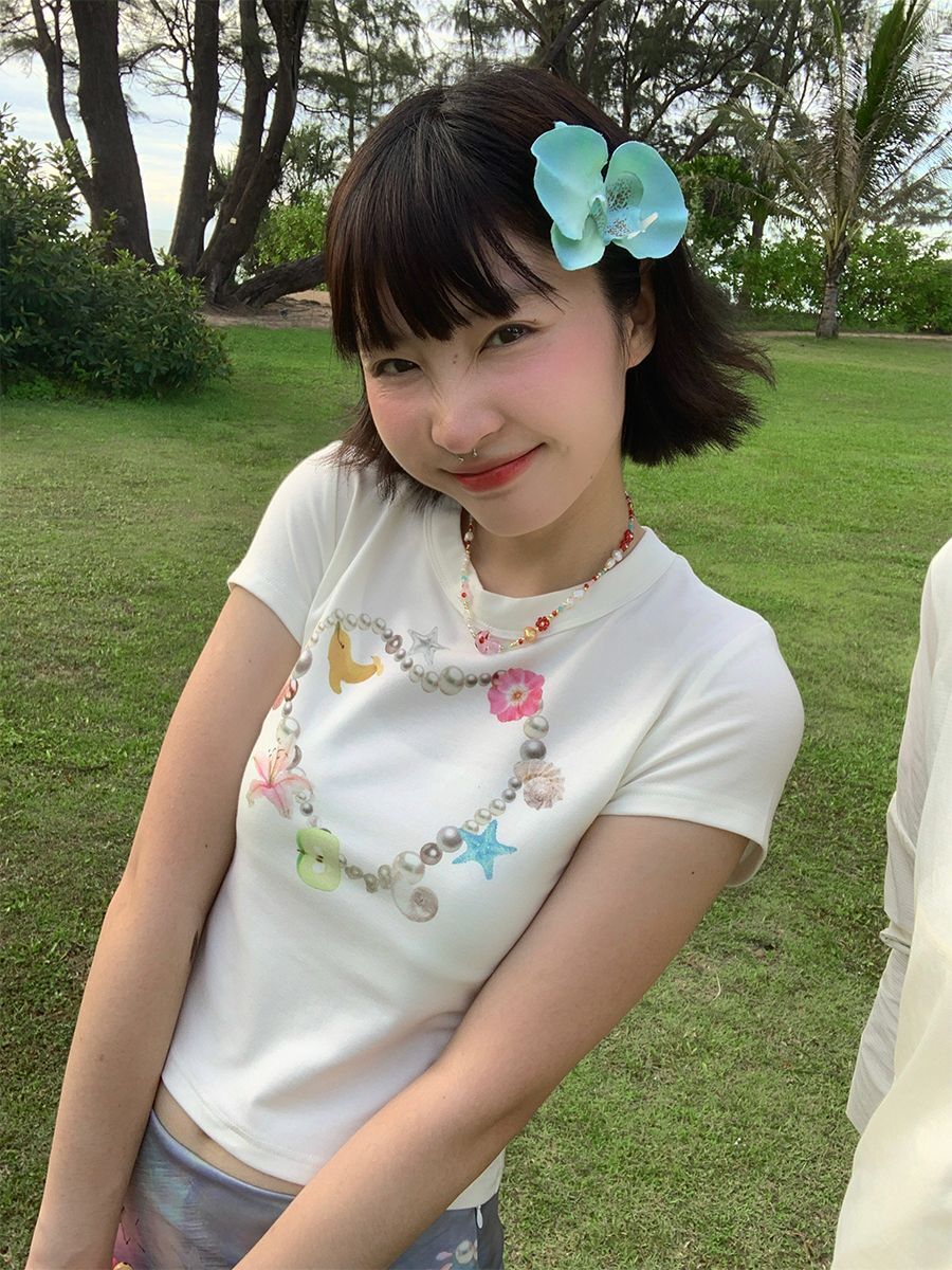 【1*1纯棉 常规款】印花正肩常规短袖 高弹力新款夏季修身显