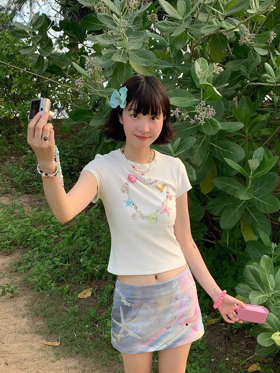 【1*1纯棉 常规款】印花正肩常规短袖 高弹力新款夏季修身显