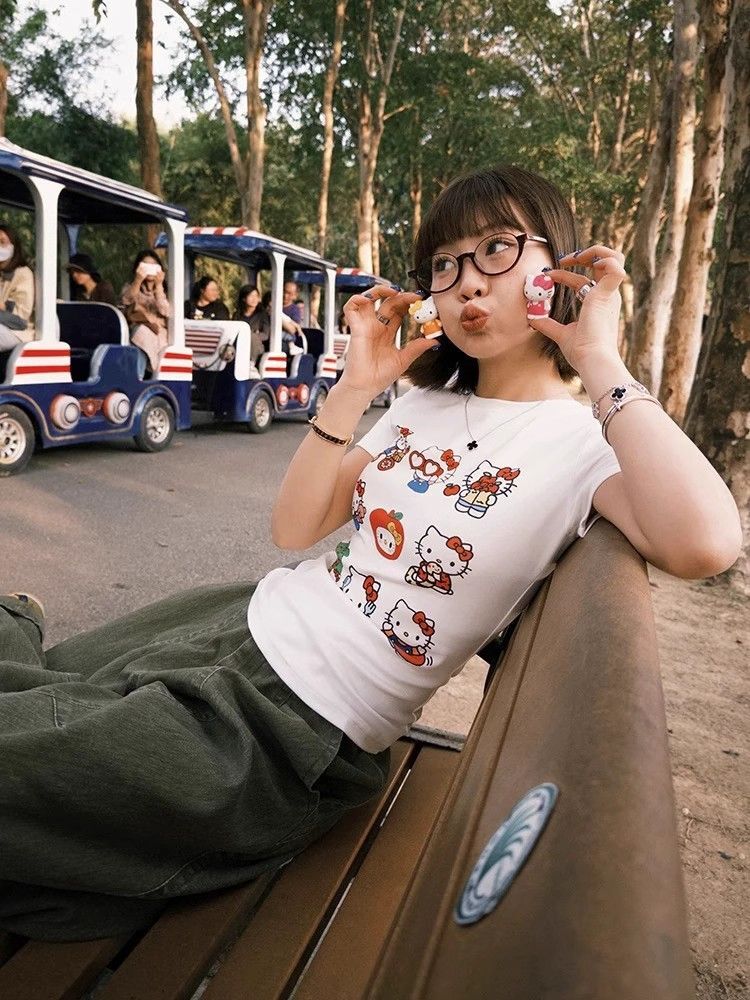 【1*1纯棉 常规款】印花正肩常规短袖 高弹力新款夏季修身显