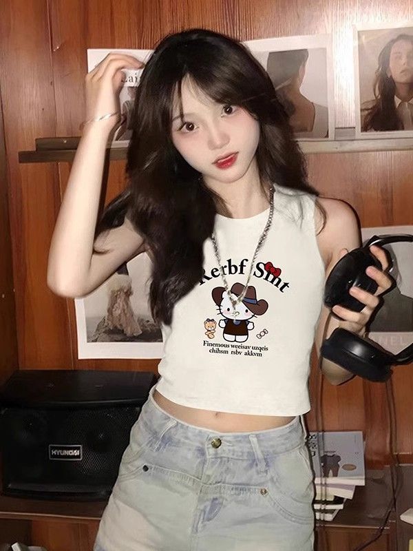 【包肩包领】夏日多巴胺穿搭无袖t恤美式短款辣妹修身显瘦小背心