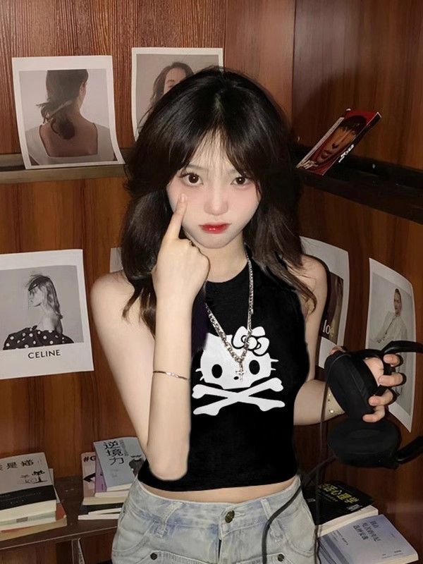 【包肩包领】夏日多巴胺穿搭无袖t恤美式短款辣妹修身显瘦小背心