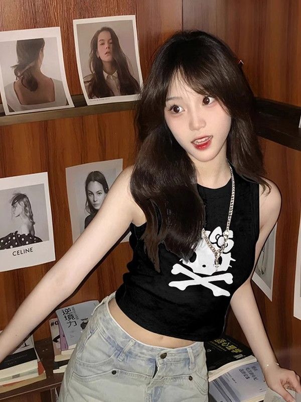 【包肩包领】夏日多巴胺穿搭无袖t恤美式短款辣妹修身显瘦小背心