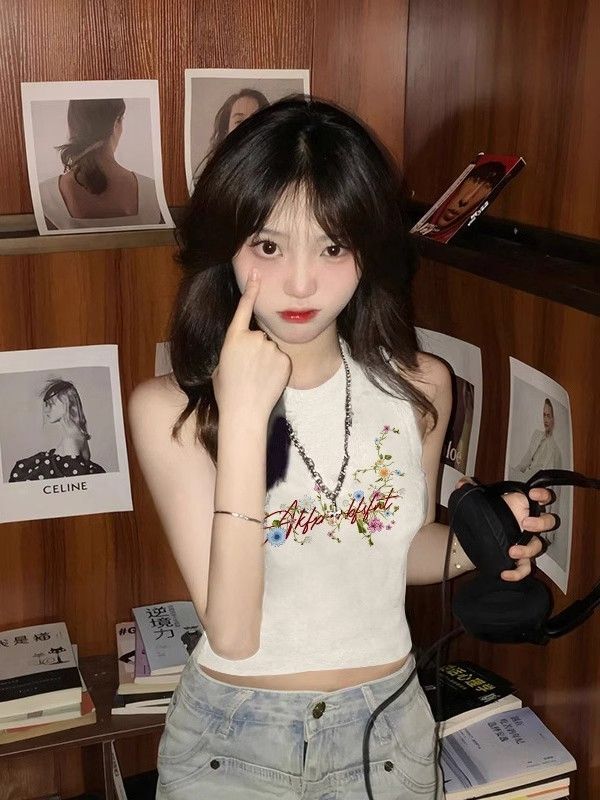 【包肩包领】夏日多巴胺穿搭无袖t恤美式短款辣妹修身显瘦小背心