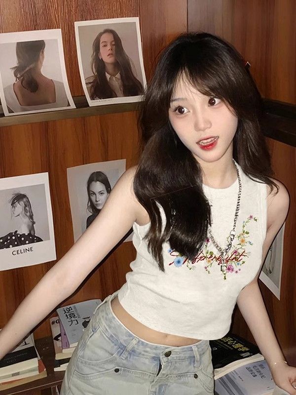 【包肩包领】夏日多巴胺穿搭无袖t恤美式短款辣妹修身显瘦小背心