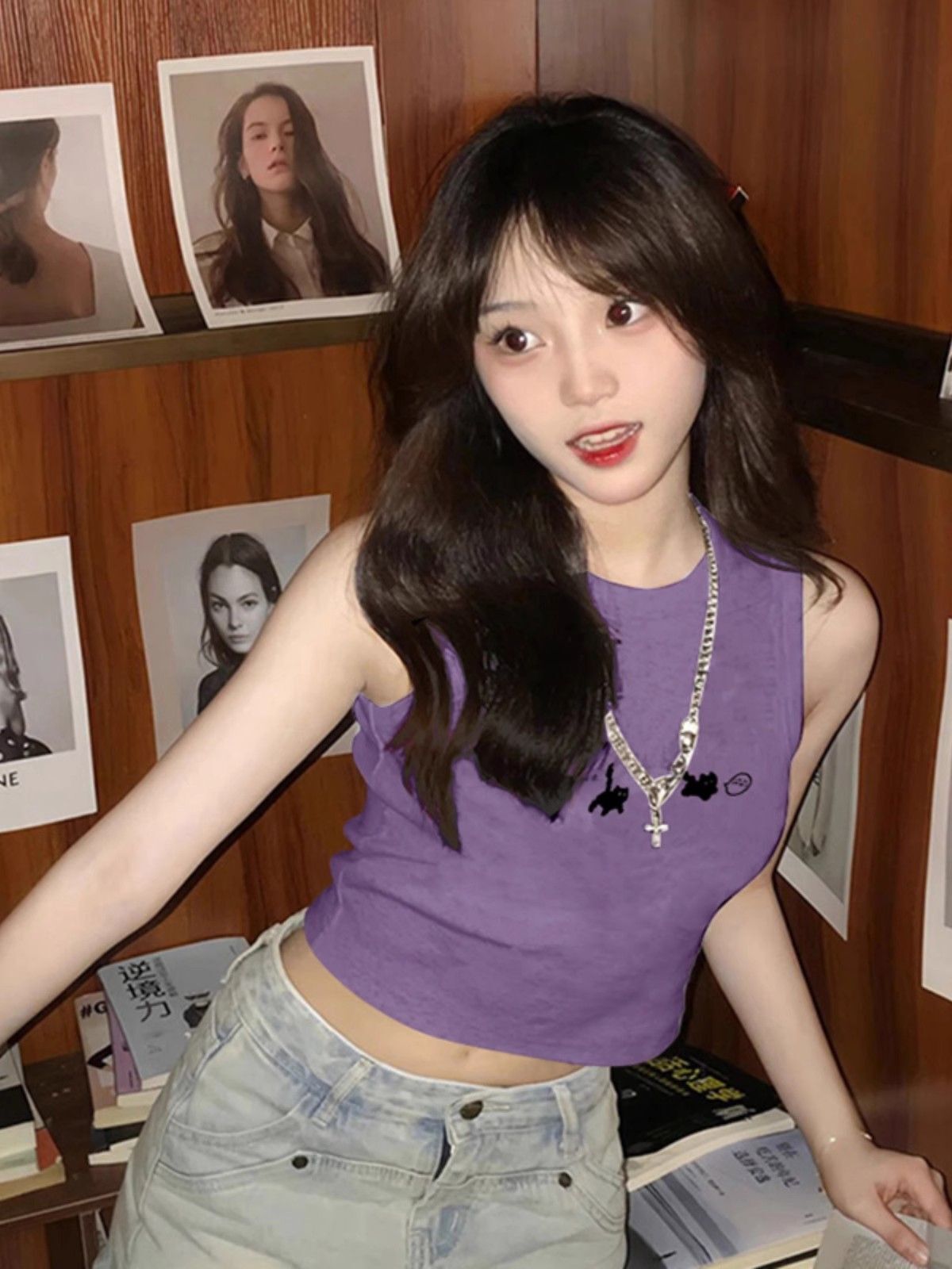 【包肩包领】夏日多巴胺穿搭无袖t恤美式短款辣妹修身显瘦小背心