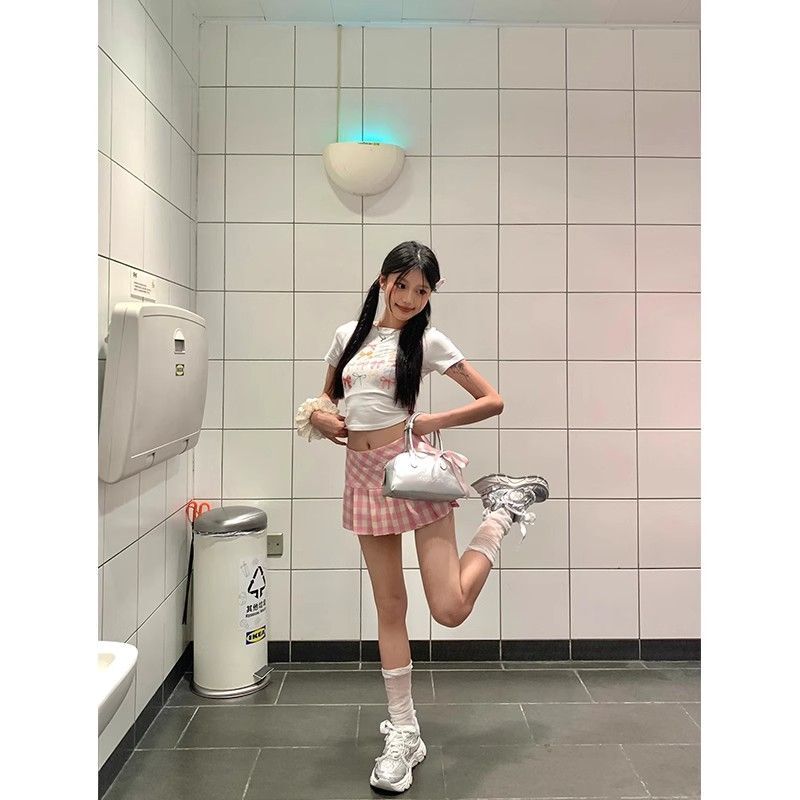 1*1纯棉 高弹力新款夏季短袖短款搭配高腰裤修身显瘦洋气上衣